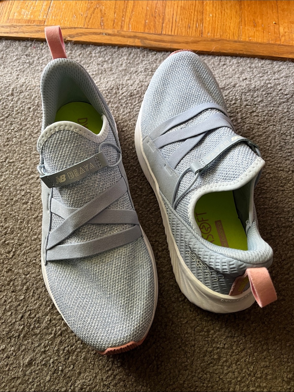 New Balance Beaya Light blue Knit Slip-On Sneakers with Pink Tabs